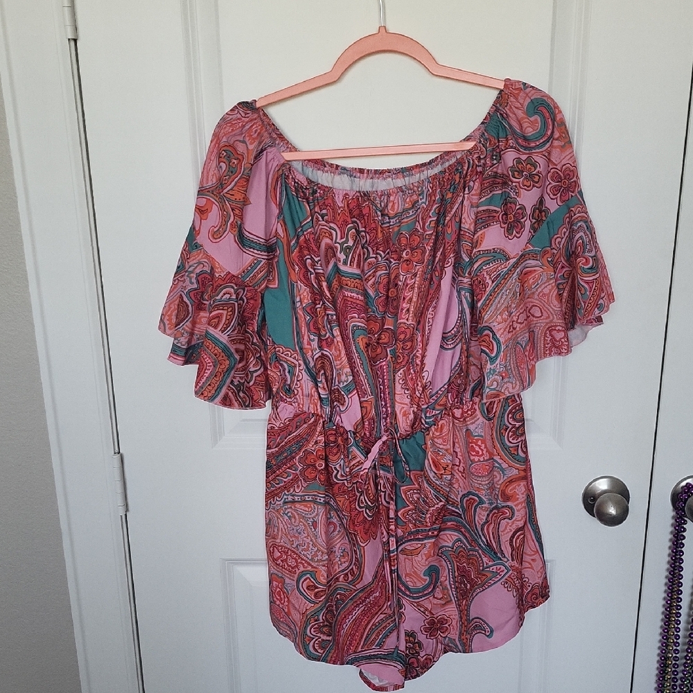 Shein Pink Paisley Off-Shoulder Women's Romper Size L